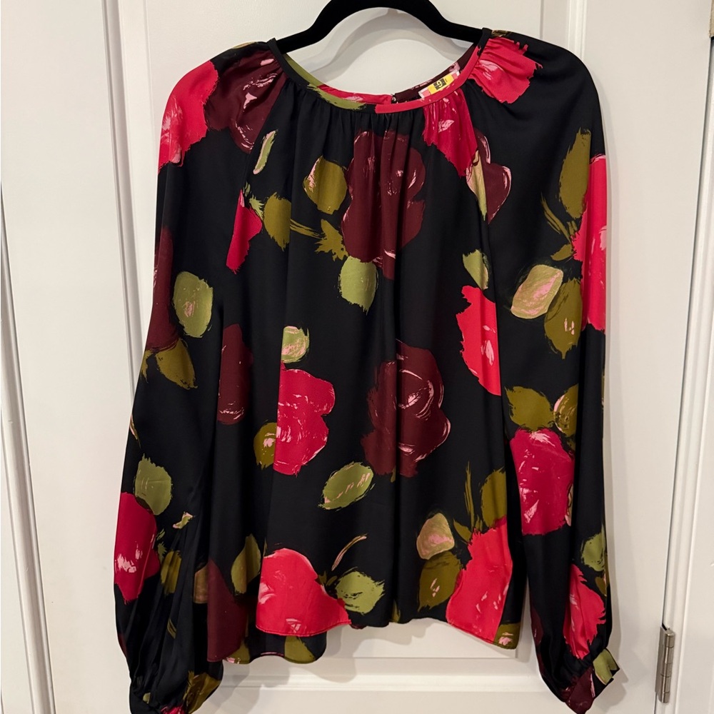 Kate Spade Just Rosy Floral Silk Blend Keyhole Top Size XL - Picture 2 of 6